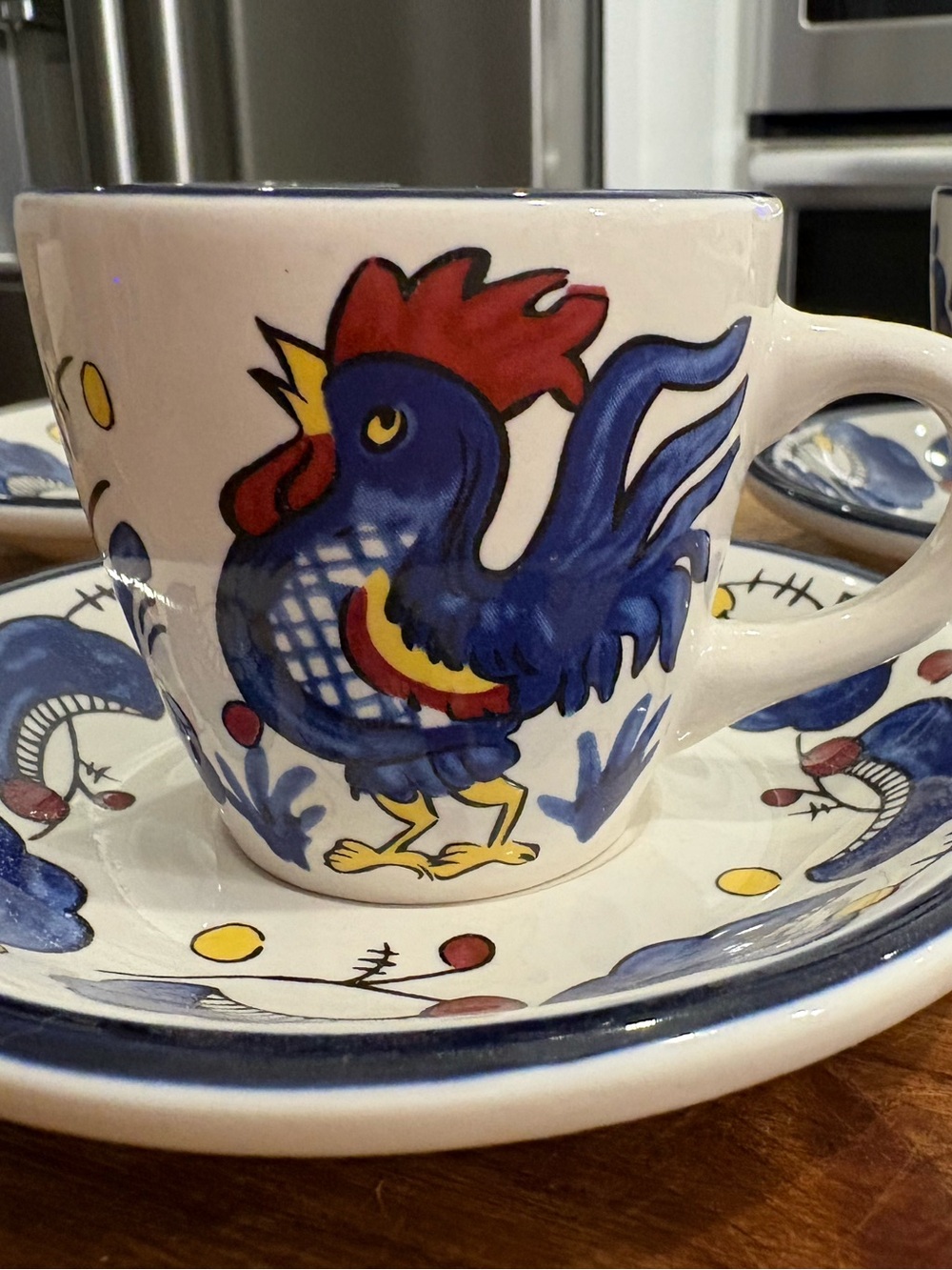 Buffalo China Blue Rooster Ceramic Espresso cup and Saucer - set - 3